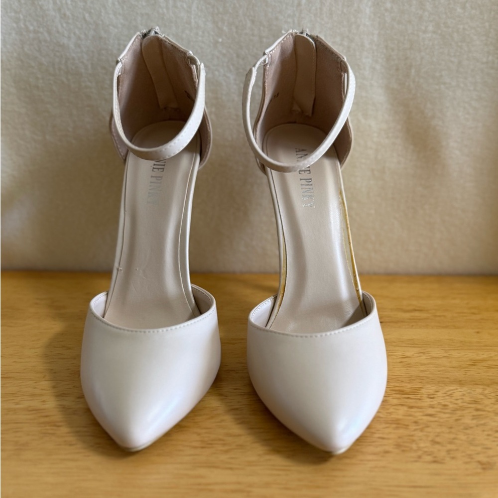 Cream Ankle Strap High Heels Size 7.5